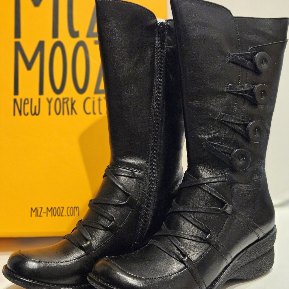 Miz Mooz Mid-calf Black Buttoned Heeled Boots US 7.5  EU 38